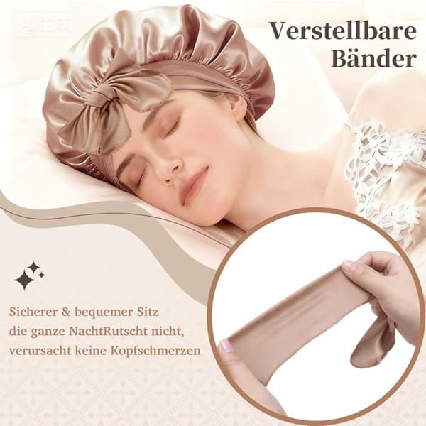 Vendbar Satin Nathue - 1 Sæt - Dobbeltlag - Justerbar Elastik - Krøllet Hår