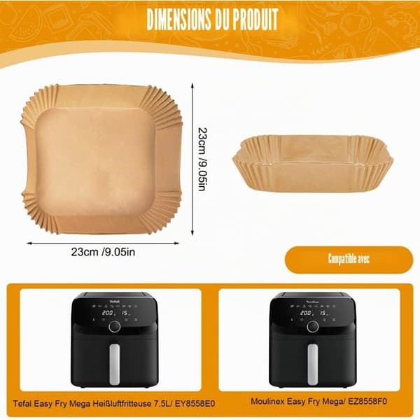 Bagepapir - 120 Stykker - Til Moulinex Easy Fry Mega 7.5L Airfryer - Fra Cui