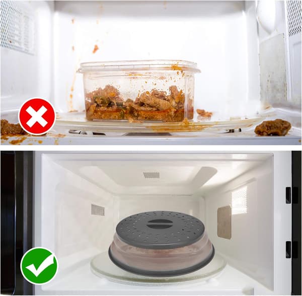 Sammenklappelig mikrobølgeovnsdæksel til mad Mikrobølgeovnsstænklåg med grebshåndtag 10,5 tommer grå Grey 2pcs