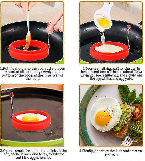 Emoly silikon eggering, non-stick eggeringer, eggekokeringer, perfekt stekt eggform