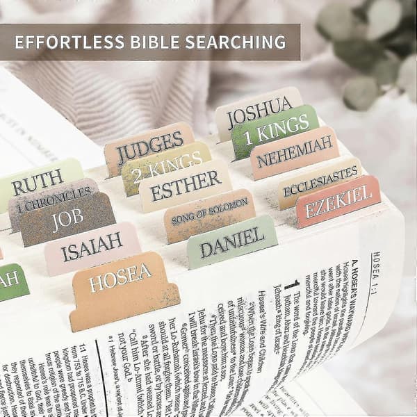 Bibelfaner, laminerede bibelfaner til studiebibel, store neutrale bibelfaner til nem navigation, boho-tema, bibelindeksfaner