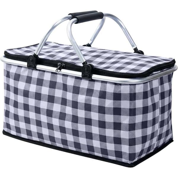 30L Sammenklappelig Picnickurv med Låg og Robuste Håndtag, Sort Ternet Mønster, til Indkøbslevering og Rejser