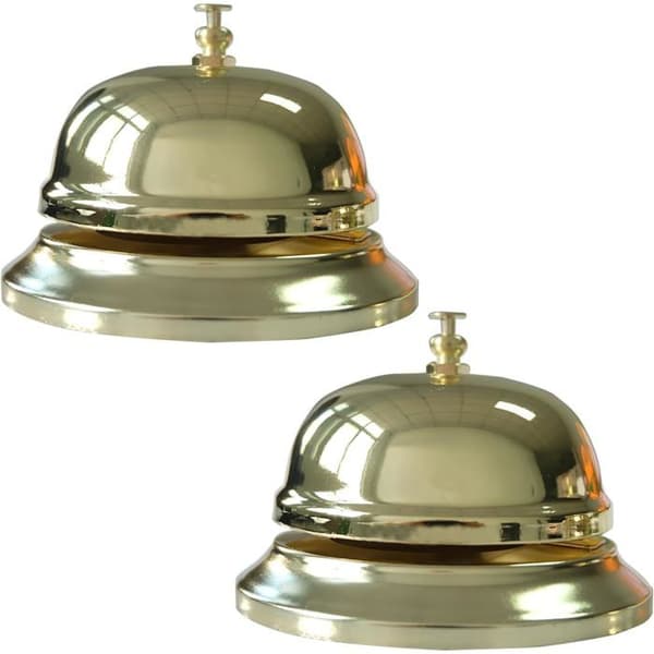 Sæt med 2 dørklokker - Rustfrit stål - Klar og høj lyd - Til restaurant, hotel, bar - Guld 8,5 x 5,5 cm