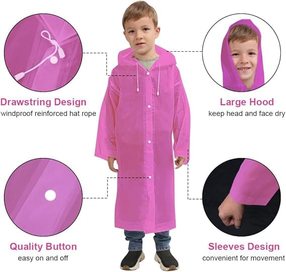 1 STK Barne-regnfrakk for jenter og gutter, bærbar regnfrakk regnponcho for barn vanntett Pink