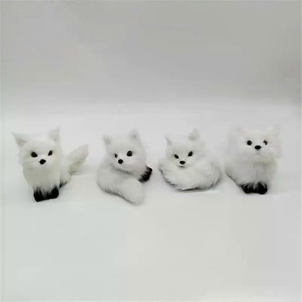 Mini hukande rävmodell söt simuleringsrävleksak heminredning bröllopsfödelsedagspresent fyllda plyschleksaker White No. 2