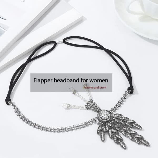 1920-talls Flapper Hodebånd Blad Rhinestone Hodeplagg Perle Hodeplagg Great Gatsby Hårtilbehør for Kvinner og Jenter (Sølv)