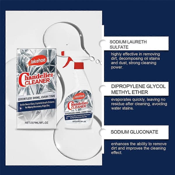 Lysekrone Rengøringsmiddel Dryp Tør Spray, Støvfjerner til Lysekrone 237ml