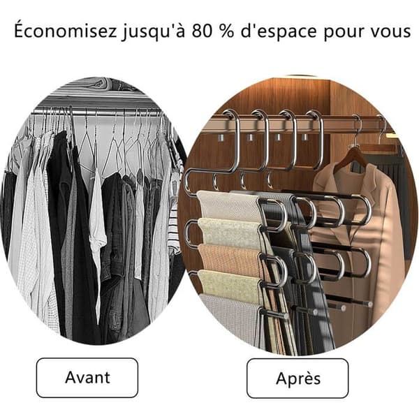 Sæt med 3 buksebøjler - Rustfrit stål - Pladsbesparende 5 niveauer - Robust skridsikkert design - Til jeans og mere