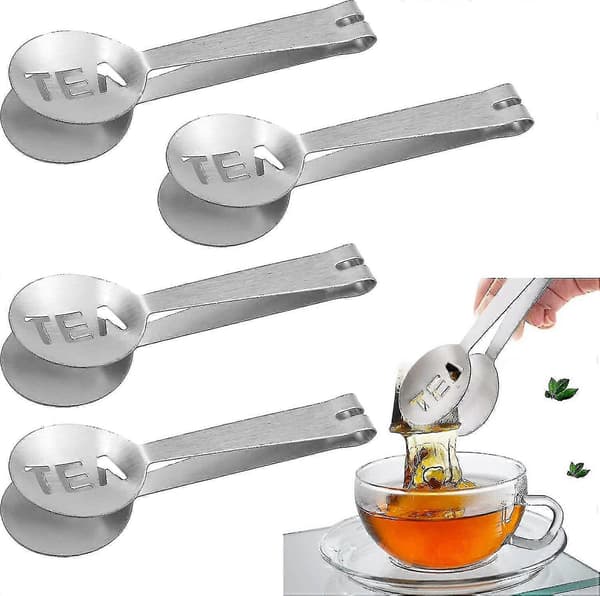 4 stk. te-poseklemmer i rustfritt stål, te-poseholder for te-poser, isbiter, sukkerbiter