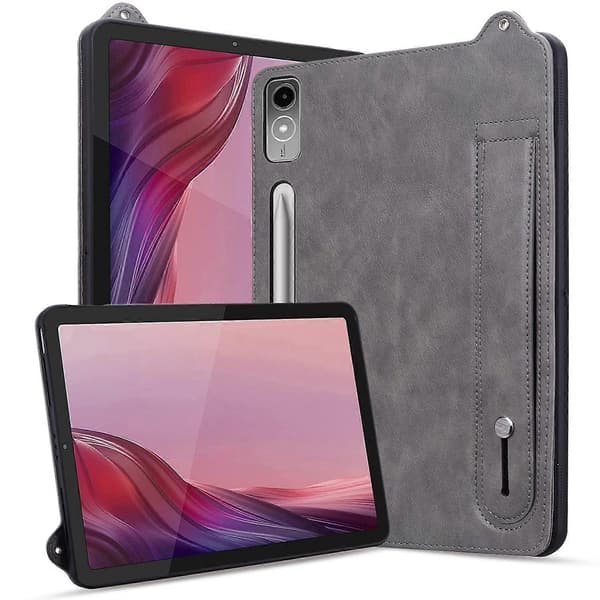 Til Lenovo Tab P12 etui håndrem støtteben læder tablet cover - grå