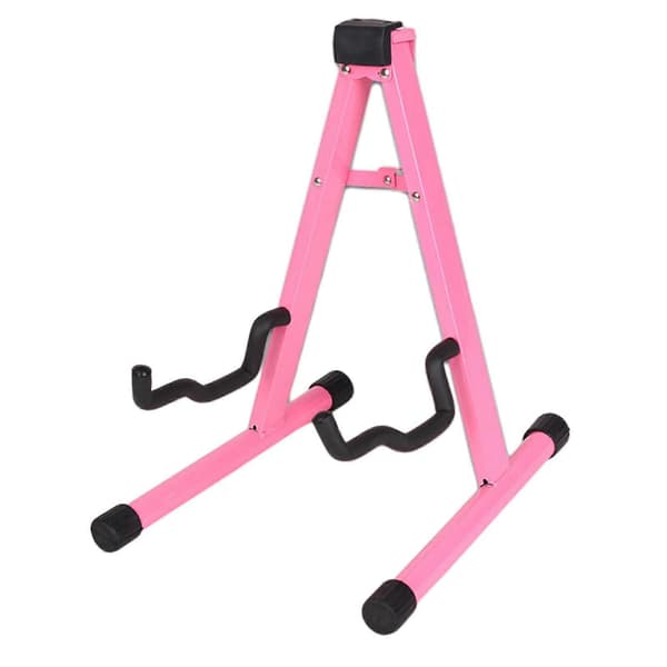 Gitarrställ Fällbart A-ram Golv Universellt Metall för Akustiska Klassiska Elektriska Basgitarrer Banjo Ukulele Bärbart Pink 30x25x37cm