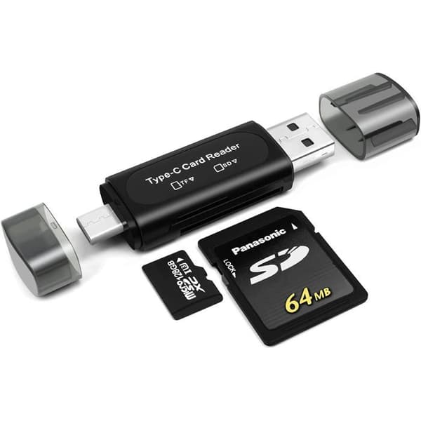 SD-kortlæser - 1 stk. - Sort - USB C og USB A - Hurtig overførsel - Til PC og Smartphone