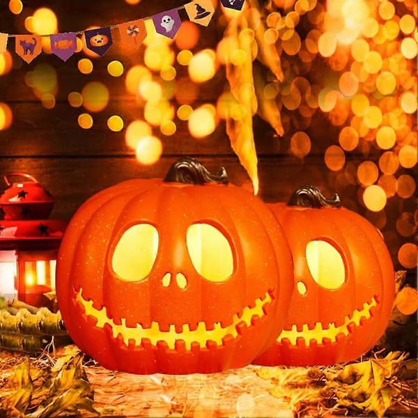 24 cm gresskar med utskjæringer, lysende Jack-o'-lantern, påske- og Halloween-dekorasjon
