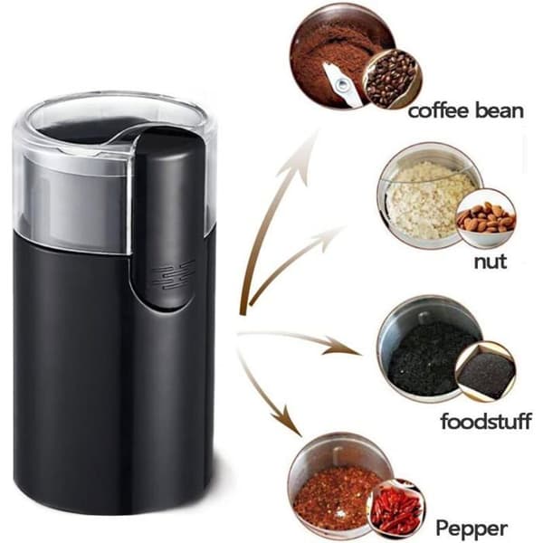 Kaffekværn, mini elektrisk kaffebønnekværn, bønnekværn, nøddekværn, rustfrit stål, sort
