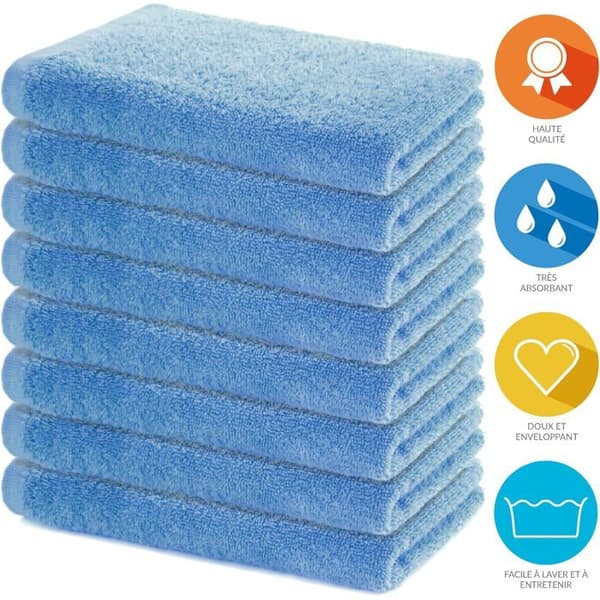 Badehåndkle - Sett med 8 - Bomull - Absorberende - Oeko-Tex - Baderom, Trening - 40x70 cm - B