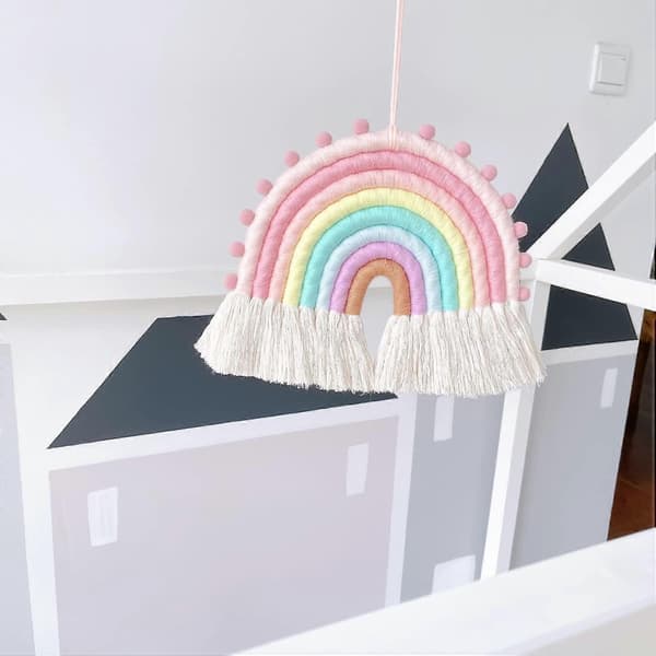 Vävd Pompom för Barnrum, Handgjord Bomullsaccessoar för Spädbarn och Småbarn (Rosa)