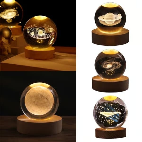 Kristallipallo LED-yövalon jalusta