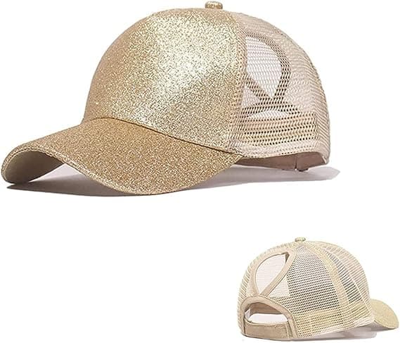 Visirhette, sommerglitter hestehalehette nettinghatter uformelle justerbare sportscaps baseballhette for kvinner jenter