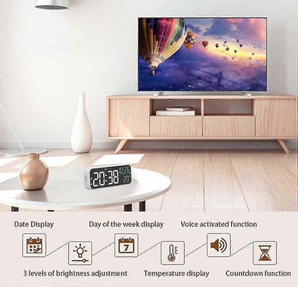 Digitalt vækkeur, LED-dæmpningsdisplay vækkeur med strøm