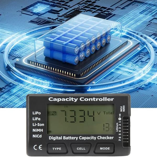 Batterikapacitetscontroller, spændingstester, digitalt display, til Li-ion, NiCd og NiMH batterier