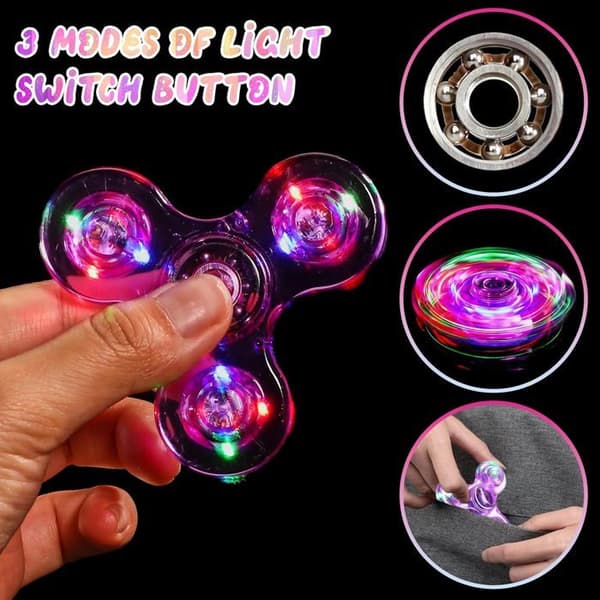 LED Fidget Spinner - Sett med 2 - Krystall ABS - Anti-stress Sensorisk Leketøy - Barn og Voksne - Blå