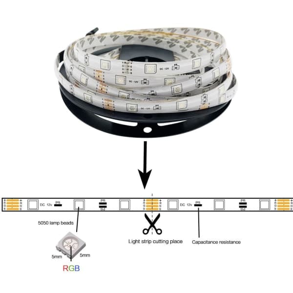 5 meter LED-lysstripe med RGB / Lysløkke / LED-stripe multifarge