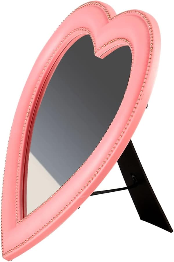 Hjärtsminkspegel Kosmetisk spegel Vägg Bordsspegel Sovrumsspegel, Present 17,5*18,5cm Pink2