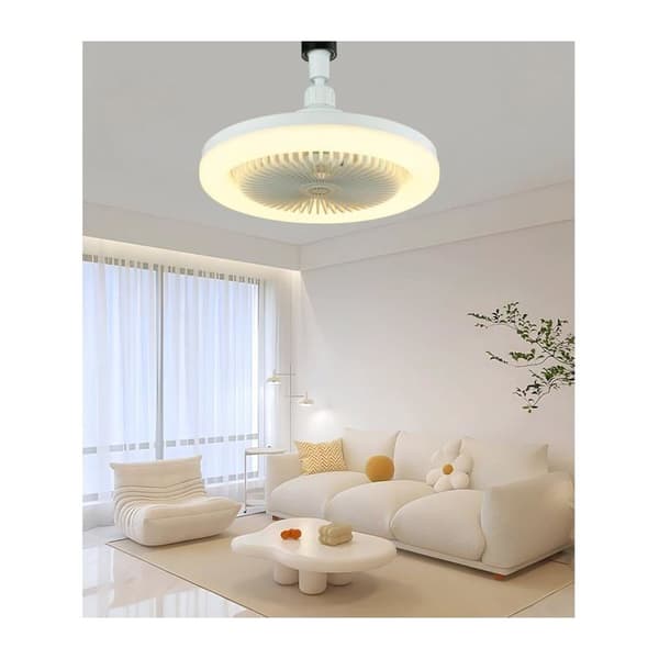 Ventilert lyskilde E27 LED dimbar 1200 lm, 3 hastigheter, fjernkontroll, timer, gul