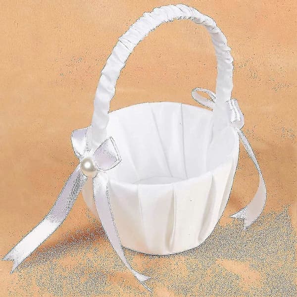2-pack Bröllop Satin Blomsterkorg, Romantisk Rosett Fest Blomsterflickkorg