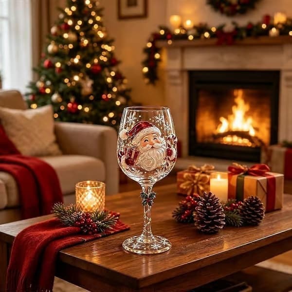 Julgransvinglas – Upphöjd festlig bägare med snöflingedekor & presentförpackning B