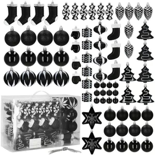 Juletrekuler - SPRINGOS® - 77 stk - Uknuselige - Elegant dekorasjon - Svart