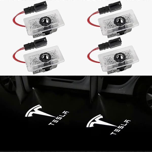 Dør Logo Projektor Lys Velkomstlys Trinlys til Tesla Model 3 Model Y Model S Model X Bil Lys Tesla Lys Tesla Tilbehør, 4 -FS-