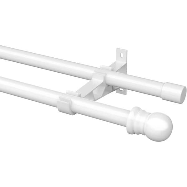 Dobbel Gardinstang - 1 Sett - Hvit Rustfritt Stål - Uttrekkbar 76-113cm Diameter 2.54cm