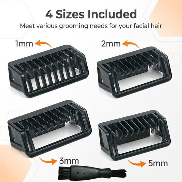 Trimmer Guidekammer - Sett med 4 - Solid plast - Toveis kutting 1 til 5 mm - Skjegg og barbering