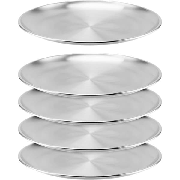 Tallrik - Set om 5 - 304 Rostfritt Stål - Hållbar - Camping, Grill, Picknick - 30 cm