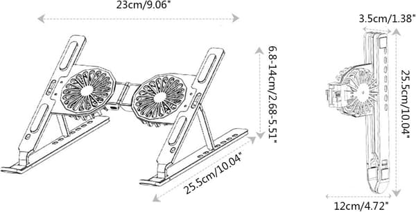 Bærbar PC-stativ i aluminiumslegering, sammenleggbart, bærbart med luftkjølende radiatorvifter, høydejusterbart oppbevaringsstativ