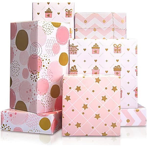 Rosa presentpapper - Presentpapper för födelsedagar, presentpapper för barn för flickor, födelsedagspapper, 4 st, 70x50cm