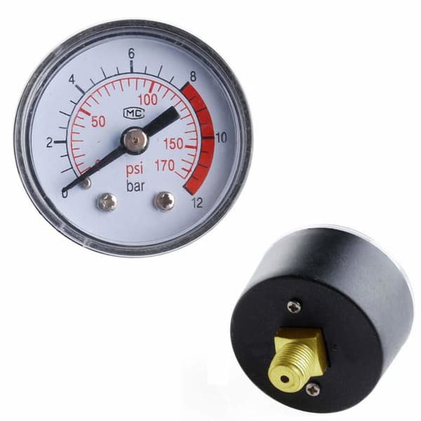 Luftkompressor Trykkmåler - 1 Stykke - Robust Metall - Måler 0-12 Bar/170 PSI - Pneumatisk Bruk