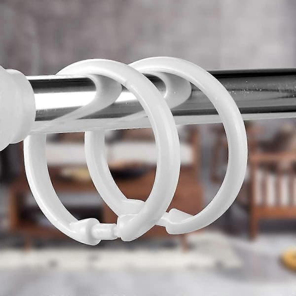 Duschdraperiringar - 12-pack - Duschdraperikrokar i plast O-formade ringar Krok glider lätt på badrumsduschstång (vit)