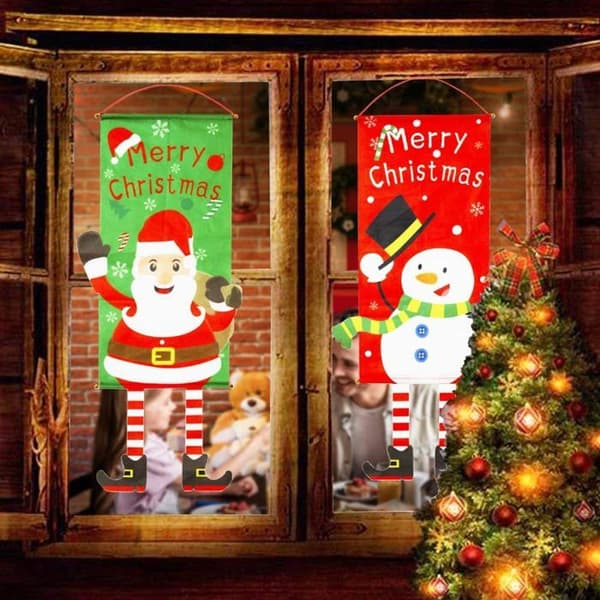 2 stoff \"God jul\" vimpler, dekorasjoner til verandaen, julenisseflagg, vegger, dører og vinduer