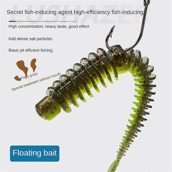 10 stykker flydende vandlys dansende orm med salt og fiskelugt 7,5 cm Luya blød agn sort pit bionisk blød agn TPE E