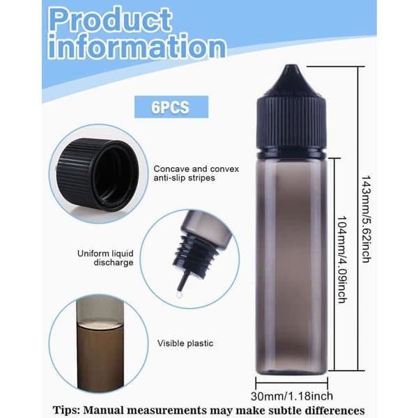 Nestepullo - 6 kappaletta - Musta PET - 70 ML - Kierrekorkki - 30 MM kaula - Vapaa-aika