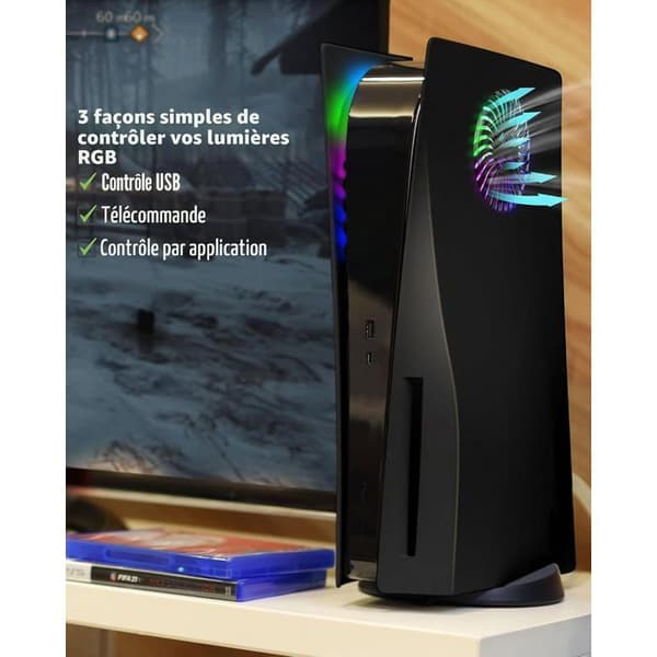 RGB LED-deksel til PS5 Disc Edition - 1 stk - Ventilert ABS - Musikksynkronisering - Gaming