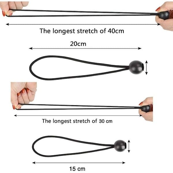 Elastisk strammer, 30 stk. elastiske strammere, elastisk kugle, presenningsstrammer, teltselastik (200 og 150 mm)
