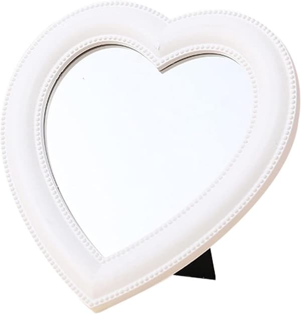 Hjärtsminkspegel Kosmetisk spegel Vägg Bordsspegel Sovrumsspegel, Present 17,5*18,5cm White