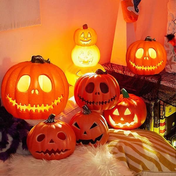 24 cm gresskar med utskjæringer, lysende Jack-o'-lantern, påske- og Halloween-dekorasjon