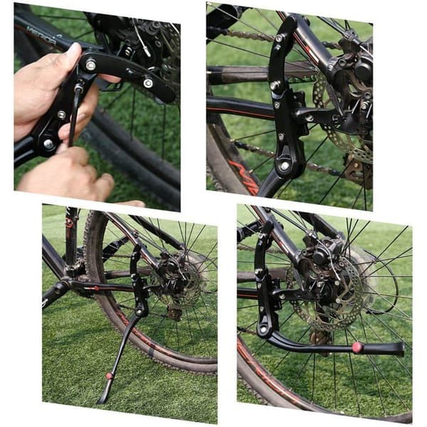 Justerbart sidostöd för cyklar, kraftig aluminiumlegering - svart mountainbikestöd, justerbar längd, robust montering