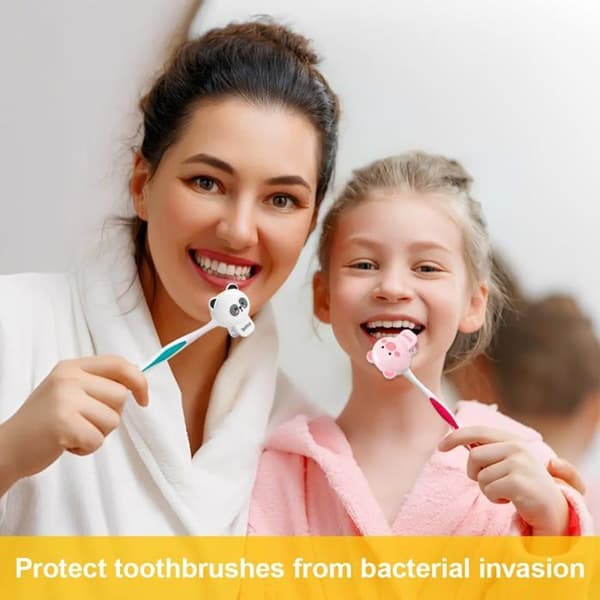 Sett med 4 tannbørstehodebeskyttere - Solid PS - Ventilert og gjennomsiktig design - Optimal hygiene - Reise og hjem