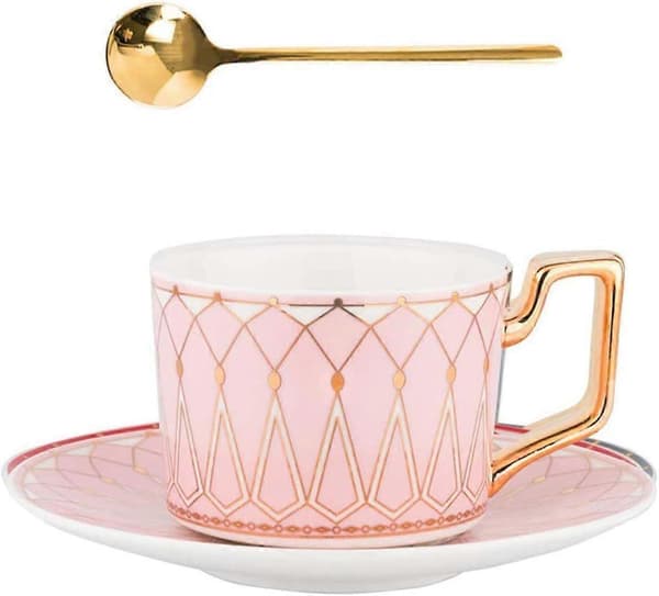 Elegant keramisk tekop og underkop sæt, 8 oz kaffekop til eftermiddagste - geometrisk mønster