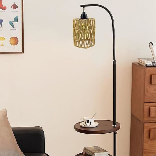 Rattan Lampeskjermer - 2 Stykker - Sylindrisk Boho - Diffust Lys - Hage Stue - 15x12cm